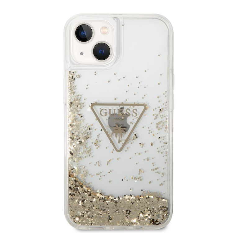 Guess Liquid Glitter Case With Translucent Triangle Logo - iPhone 14 - Transparent