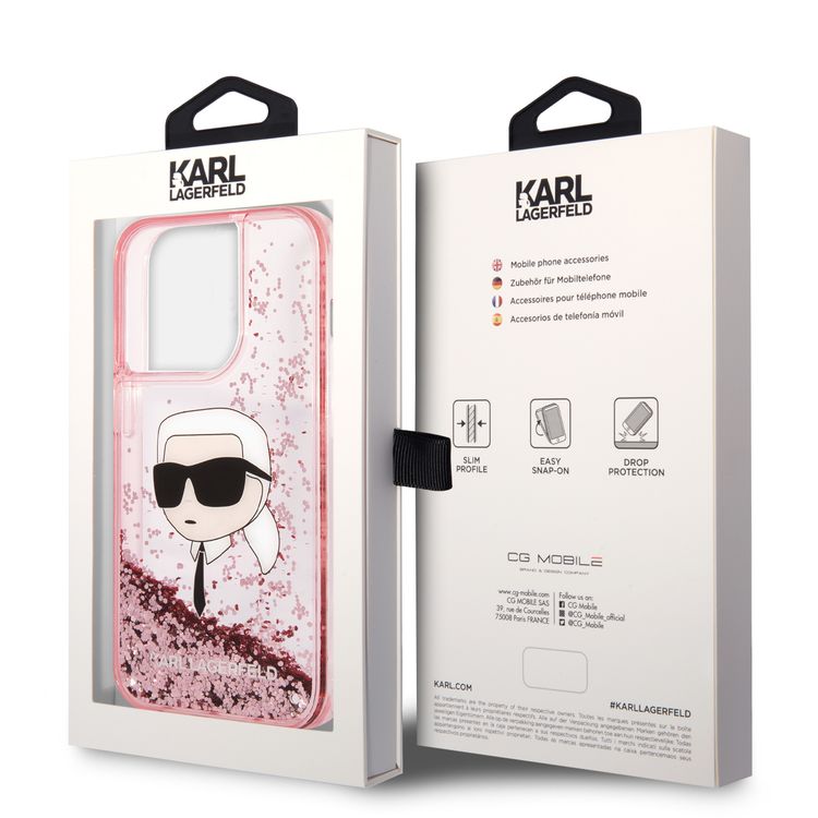 Karl Lagerfeld Liquid Glitter NFT Karl Head Translucent Logo iPhone 14 Pro - Pink