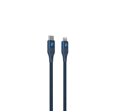 Porodo Aluminum PD Braided USB-C to Lightning Cable 0.25M 9V - Blue