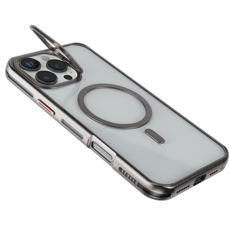 Levelo Elio PC Case with Camera Ring Stand for iPhone 16 Pro Max, Built-in Kickstand, MagSafe Compatible - Titanium