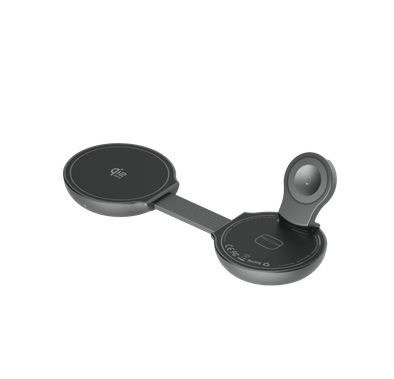 Green Lion Qi2.2 Tri-Charge Wireless Charger with Foldable Design, Zink Alloy Shell, 3-in-1 High-Speed Wireless Output, 45W USB-C Input, 16 × N52 Magnets, ABS + Zinc Alloy Material, Up to 5W Watch Output - Gray