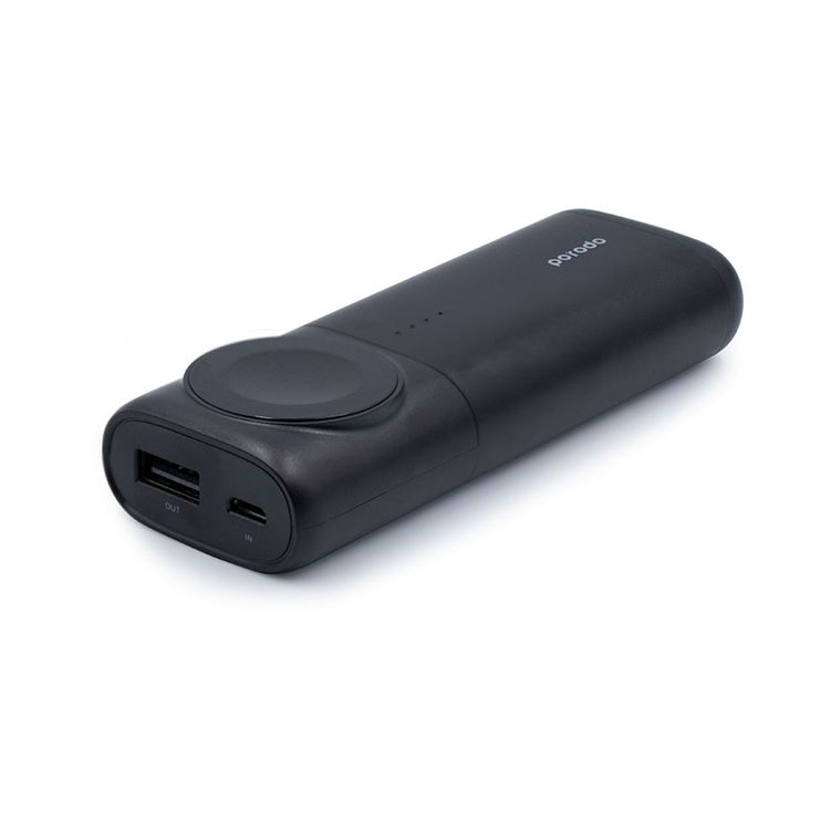 Porodo 2-in-1 Power Bank 5200mAh with Wireless Magnetic Watch Charger & Power Indicators, Compatible with Apple Watch Series 1/2/3/4, Overcharge & Overheat Protection - Black