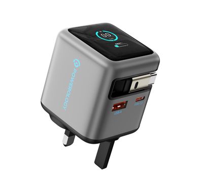 Powerology Halo Dual-Port GaN Charger with 80cm Retractab...