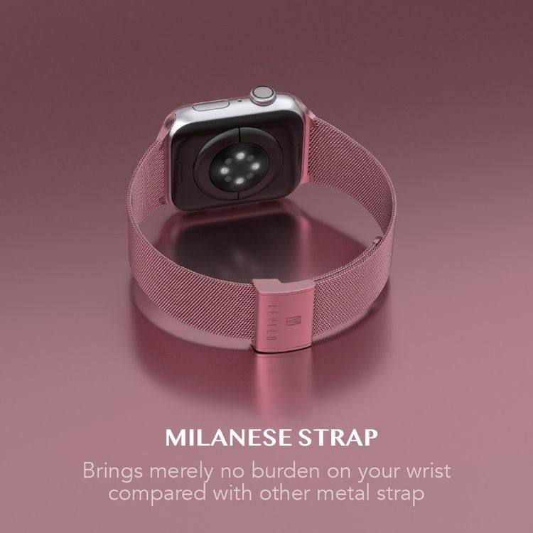 Levelo Double Milanese Watch Strap for Apple Watch 38/40/41mm, Stainless Steel Material, Double-lock Folding Buckle, Adjustable Strap, Easy Installation - Rose Pink