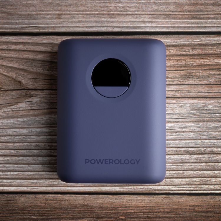 Powerology Ultra-Compact PD 10000mAh Power Bank with Digital Display, 20W Power Delivery, USB-A QC 18W, 0%-60% Charge in 35 Minutes, PowerDash 3.0, Lithium-ion Battery, Lightweight & Compact - Purple