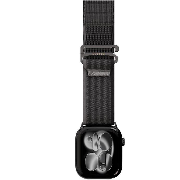 Levelo Malo Nylon Watch Strap with Unique Woven Structure, Sweat & Water Resistant, Lightweight Nylon, Adjustable Strap Fit, Quick Strap Setup, Adjustable G-Buckle Closure Type, 135mm – 210mm Fit Size Range, Compatible with Apple Watch 49mm / 46mm / 45mm / 44mm / 42mmm - Black