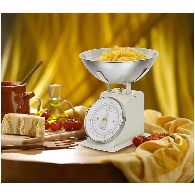 Green Lion Vintage Kitchen Scale with Stainless Steel Bowl, Tare Function, Calibrating Dial, Dishwasher-Safe Bowl, 20g Division, 5kg Capacity - Cream