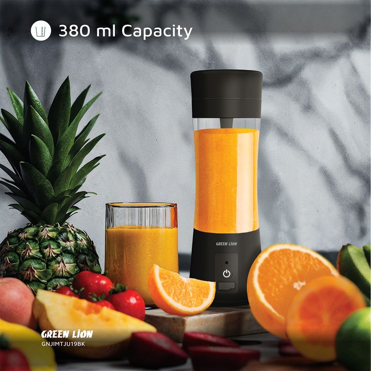 Green Lion Juice Mate Portable Juicer with 380mL Capacity, 6-Blade Design, Up to 15 Blending Cycles, 1200mAh Battery & USB-C Charging Port, LED Indicator, 20 Seconds Single Blend Time, BPA-Free & Food-Grade Material - Black