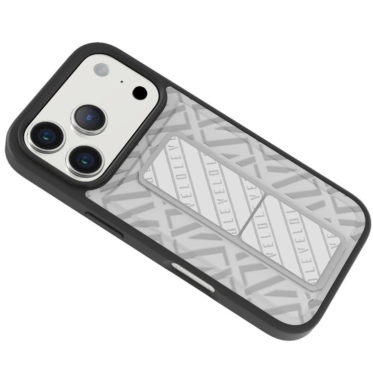 حافظة Levelo Morphix Cuero GripStand لهاتف iPhone 17 Pro، مع حواف مرفوعة للكاميرا والشاشة، ومصد مقاوم للصدمات، قبضة آمنة، عرض أفقي وعمودي - سيلفرستون.