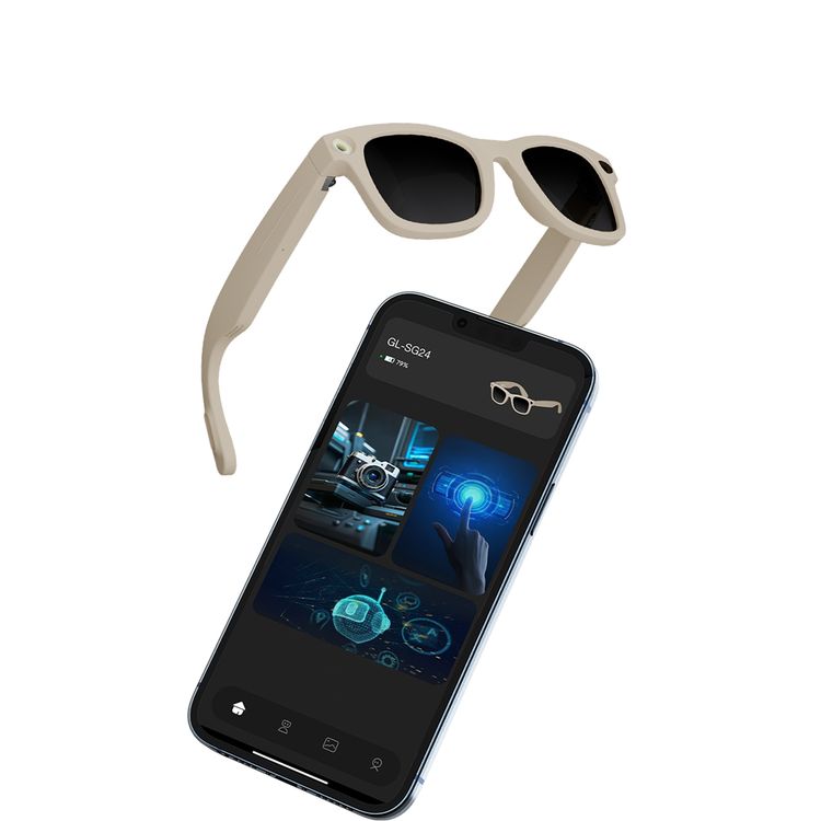 Green Lion Rayna AI Smart Glasses with ChatGPT-Powered Translation, Noise-Reduction Microphone, AI Voice Assistant, Transparent Lens, Blue Light Filter, 10 Hours Playtime, 1080 pixels Full HD Stabilized Video, Lightweight & Comfortable Frame - Beige