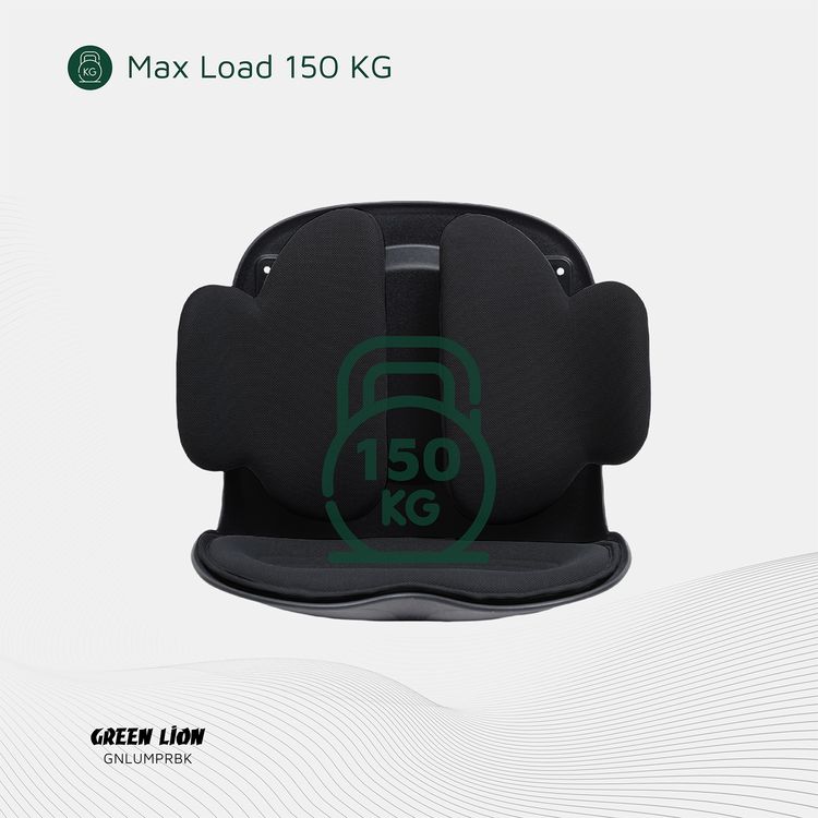 Green Lion Lumbar Pro Adjustable Back Posture Support with PP, PU & Fabric Material, 150kg Max Load Capacity, EVA Cushion Pad, Posture Support - Black