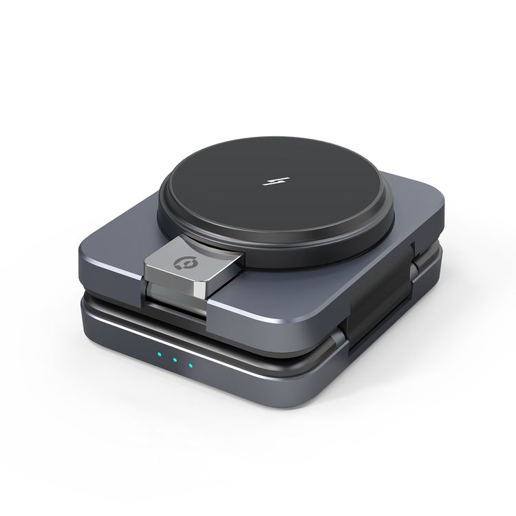 Powerology 3-in-1 Multi-Device Charging Stand with Active Cooling System, 15W Wireless Charging, Type-C Port, Smart & Portable Design, MagSafe Compatibility - Black