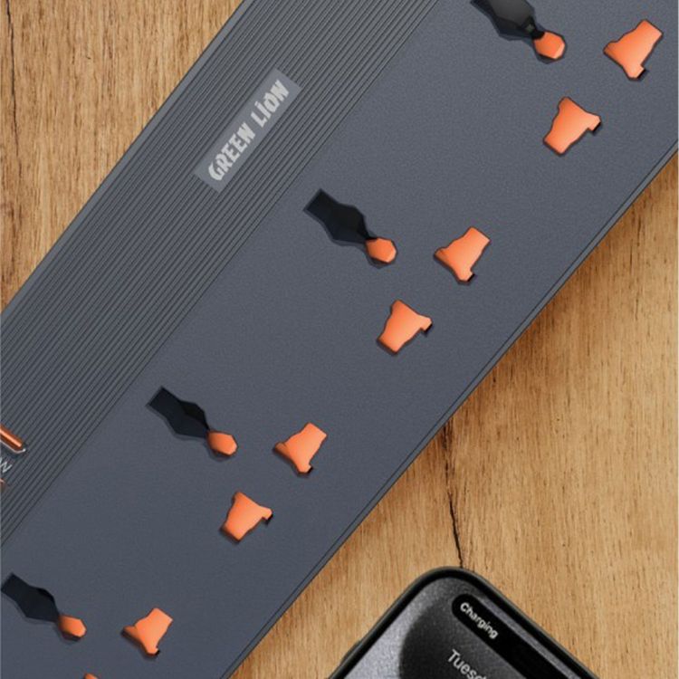 Green Lion GS-250 Power Socket 2500W, Fast Charging, Lightning & Overload Protection, UK Plug 2M Power Cord, Flame Retardant, Simultaneously Charging, 4 USB ports, 5 AC plugs, 250V Voltage - Black