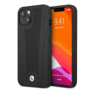 CG MOBILE BMW Real Leather Hard Case Seat Pattern Tone On Tone Perforations Debossed Lines Compatible for iPhone 13 Pro Max (6.7")  - Black