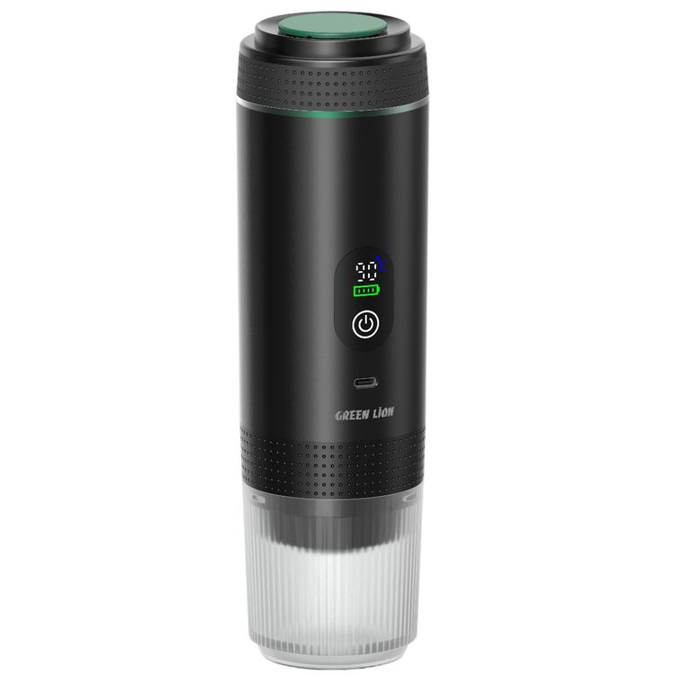 آلة صنع القهوة جرين ليون CAFFEX بقدرة 72 واط، خزان مياه بسعة 80 مل، استخراج ساخن بدرجة حرارة 90°C، استخراج سريع في 70 ثانية، شحن عبر Type-C، سعة البطارية 7500 مللي أمبير - أسود