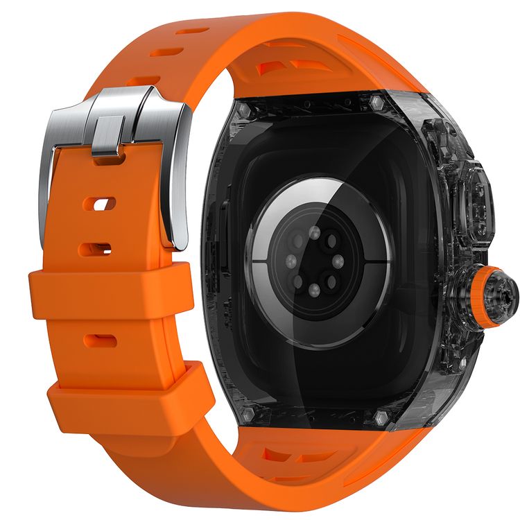 Green Lion La Royal Silicone Strap Case with Button Design for Apple Watch Ultra 49mm, Fall Protection, Easy Installation, Shockproof, Water Resistant - Black / Orange