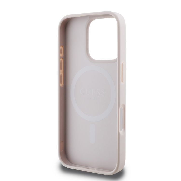 غطاء صلب Magsafe PU 4G مع شعار كلاسيكي لهاتف iPhone 16 Pro Max، حماية من الصدمات، سهل التركيب، تصميم نحيف وخفيف الوزن، متوافق مع MagSafe للشحن اللاسلكي - وردي