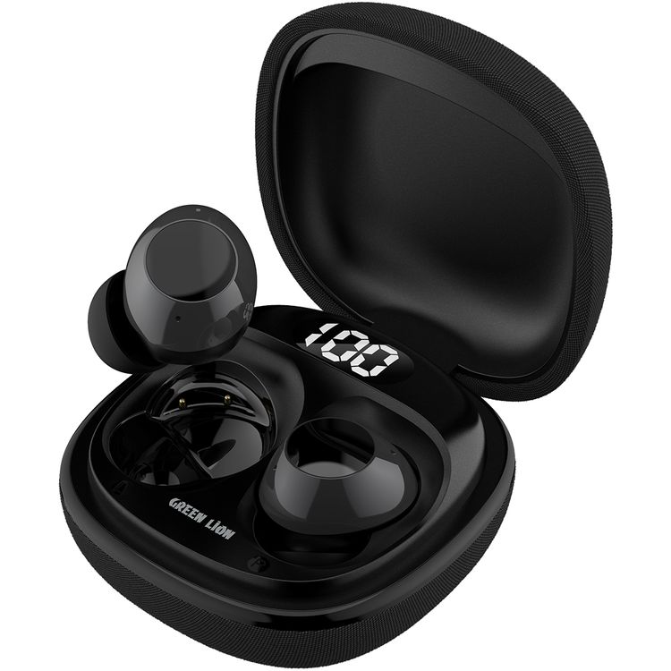 سماعات الأذن اللاسلكية الحقيقية جرين ليون مالبون مع ENC، ميكروفونات مزدوجة، منفذ شحن Type-C، إصدار بلوتوث 5.4. مدى بلوتوث 10 متر، بطارية حقيبة بسعة 300 مللي أمبير، وقت شحن ساعتين، وقت استعداد 21 ساعة، عرض حالة البطارية - باللون الأسود.