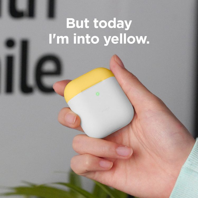 Elago Duo Silicone Case with Apple AirPods Case 1 & 2, Supports Wireless Chargers, Drop Resistant, Dustproof and Absorbing Protective Cover Body-White / Top-Pink, Yellow