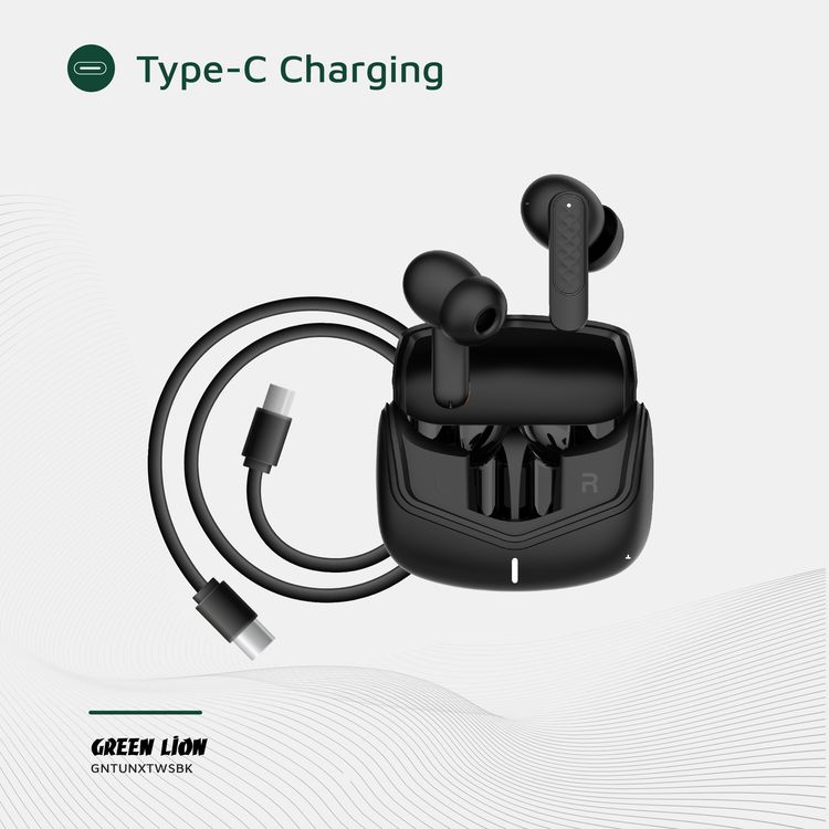 Green Lion Tune X Wireless Earbuds Tune with Touch Control, IPX3 Water Resistance Level, Type-C Charging Port, Bluetooth Version 5.4, In-App Control, ABS + PC Material - Black