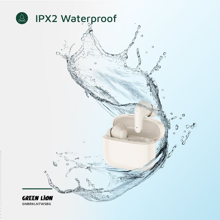 Green Lion Brooklyn True Wireless Earbuds with Voice Assistant, 4 Hours Playtime, Built-in Microphone, HiFi Sound, Touch Control, Dual-Mic - Beige