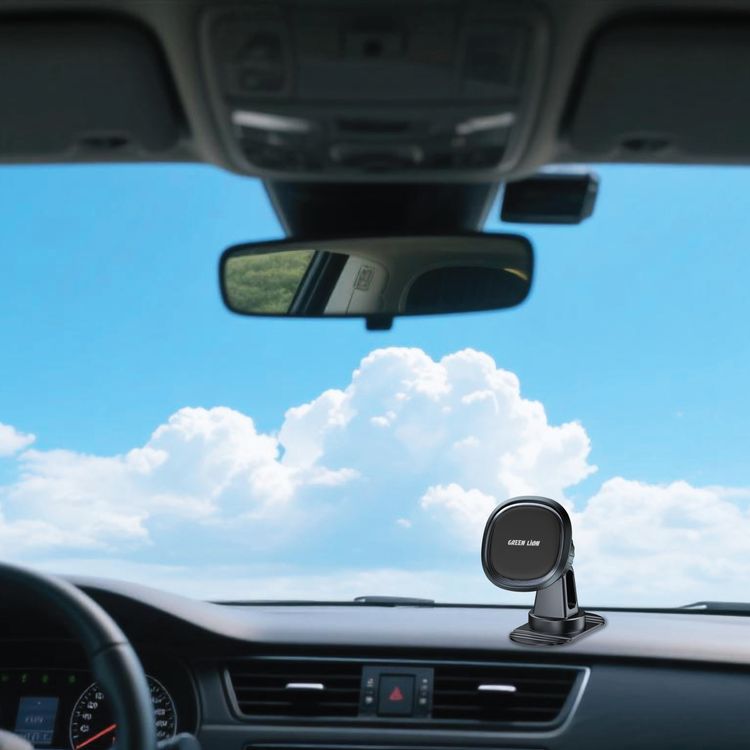 Green Lion Dash Hold Car Phone Holder with Cable Management Hook, Flexible Base Plate, Residue-Free Attachment, One-Hand Operation, Swivel Lock Base - Black