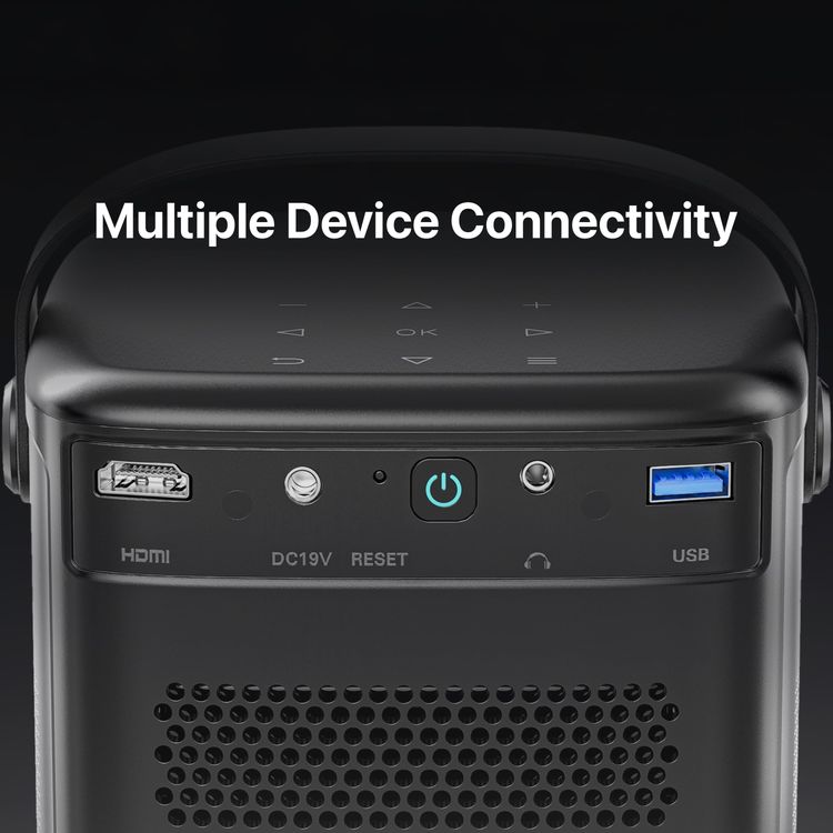 Powerology 4K GTV Projector, FHD Resolution, Wi-Fi, Android 9, 15000mAh Battery, 3D Content Supported, USB & HDMI & 3.5mm Audio Interface - Black