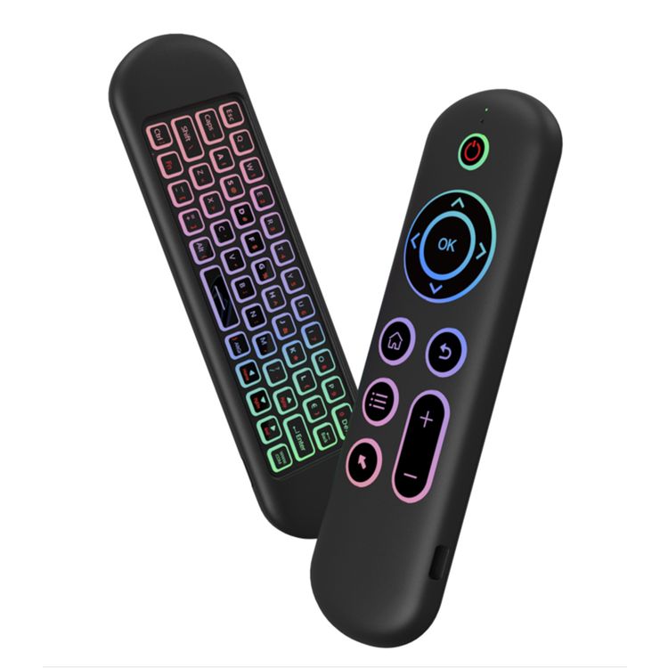 Porodo Air Mouse Remote and Mini Keyboard with 6 Axis Gyro Sensor, Arabic & English Layouts, 58 Full QWERTY Keyboard Keys, 3 Adjustable Level Mouse Pointer Movement, 250 mAh Battery Capacity - Black