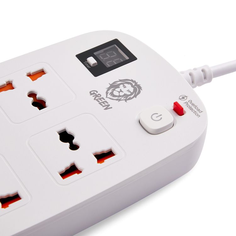 Green Lion Multiport Smart Power Socket, 4 AC Sockets, 2 USB-A & 2 USB-C Ports, 1-24 Hours Timer Function, Over Voltage, Over Current & Over Heat Protection, Power Surge Protection - White