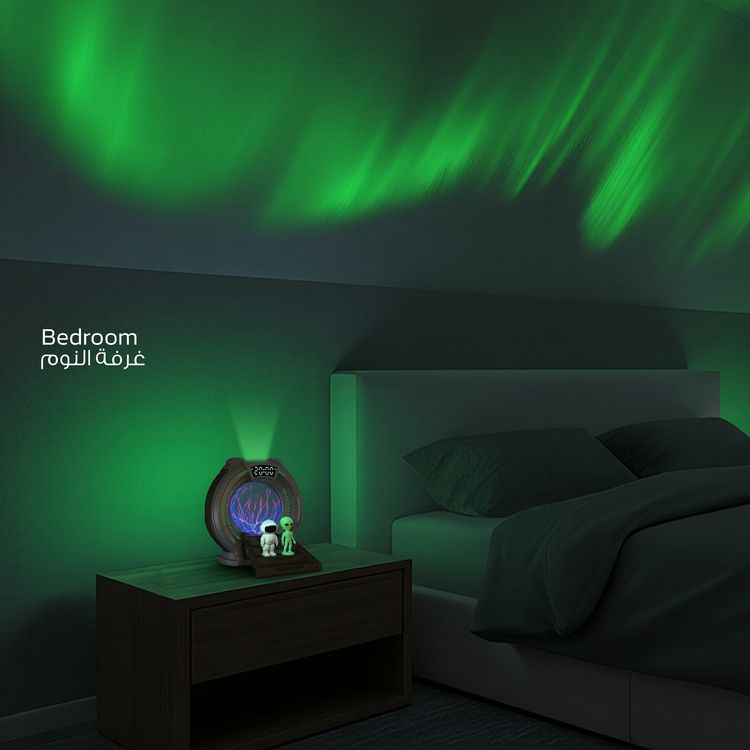 Porodo Lifestyle Stargate Lamp with Alien Projection Light, 8 Light Modes, Remote Control, Built-in Bluetooth Speaker, Timer & Auto Shut-Off, White Noise Options, Type-C Charging - Gray