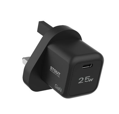 Pawa Stout Gan Travel Charger with 25W Total Output Power, Low Temperature & Fire Protection, Short Circuit Protection, Discharge Protection, Fast Charging - Black