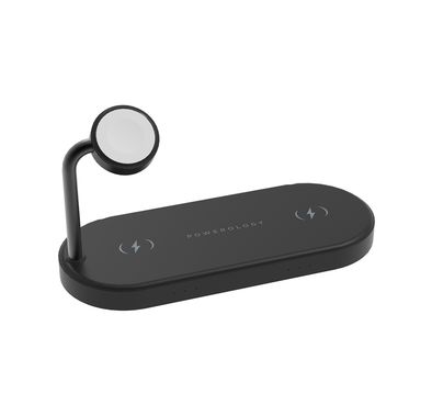 Powerology Portable 4-in-1 Fast Charging Power Dock with 49W Total Output, 60W UK 3-Pin Adapter Included, PowerDash 3.0, Apple Watch Series 1-5 Compatibility - Black