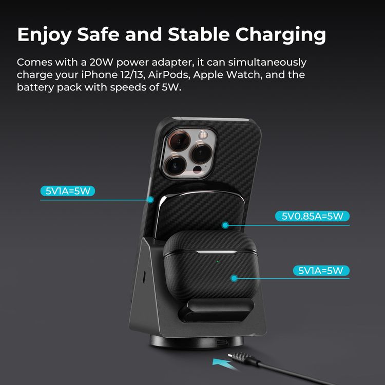 PITAKA MagEZ Slider + Power Dongle 3 in 1 Wireless Charger - Black