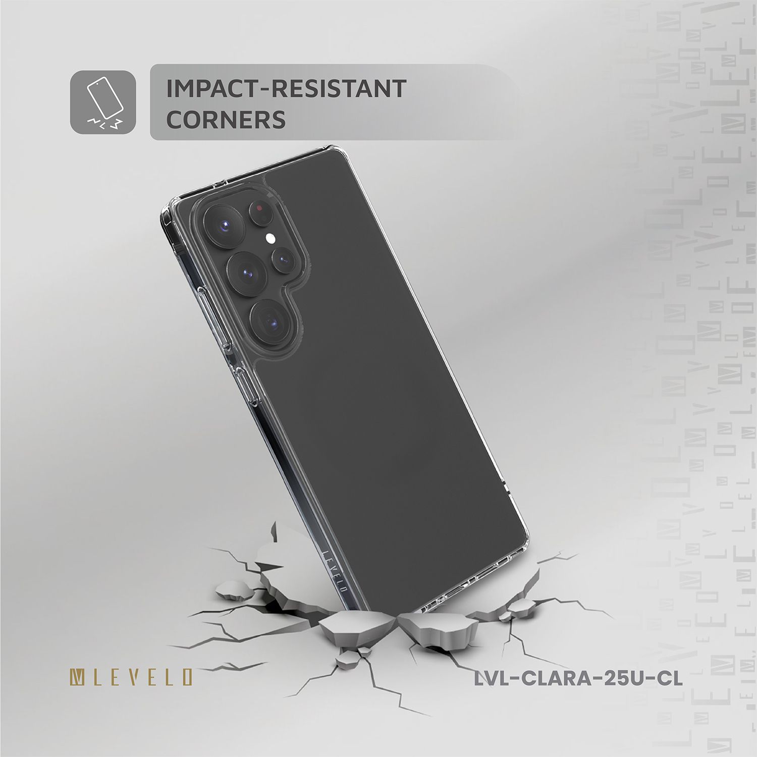 جراب Levelo Clara الشفاف لهاتف Samsung Galaxy S25 Ultra، مصنوع من مادة TPU، زوايا مقاومة للصدمات، تقنية Clearview، مقاوم للخدش، جودة مضمونة - شفاف