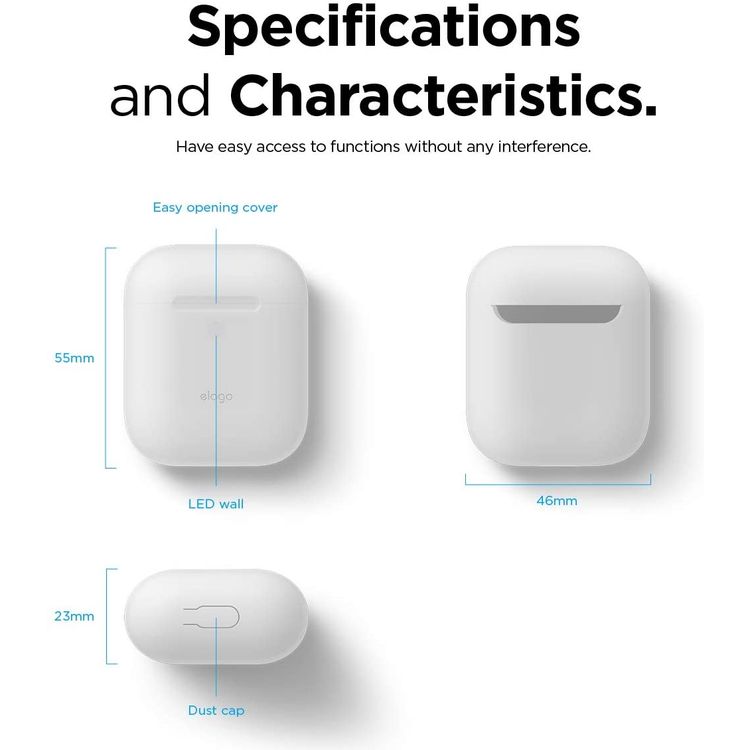 Elago Basic Skinny Case for Apple AirPods 1&2 Generation, Upgraded Premium Silicone, Front LED Visible, Dustproof Protective Cover, Compatibility With Wireless Chargers Nightglow Blue