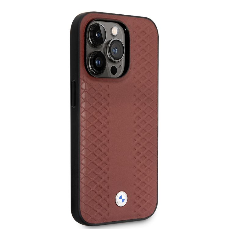 BMW Magsafe Compatibility Signature Collection Genuine Leather with Diamond Hot Stamp Pattern iPhone 14 Pro Compatibility - Burgundy