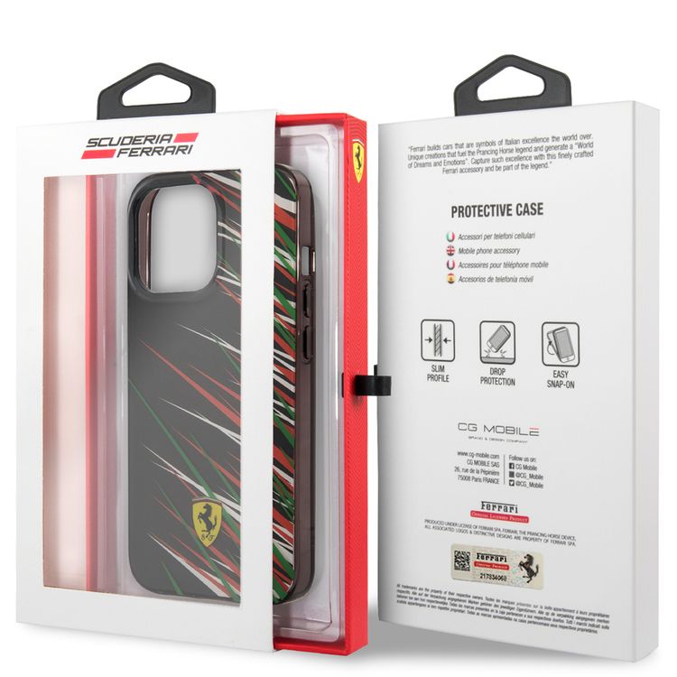 FERRARI HC PC/TPU Double Layer Grass  Hard Case, Drop protection, Compatible with iPhone 13 Pro Max - Black