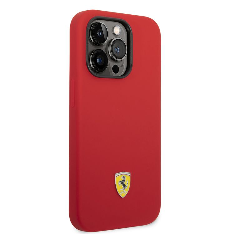 CG Ferrari Magsafe Compatibility Liquid Silicone Case with Metal Yellow Logo Shield iPhone 14 Pro Compatibility - Red