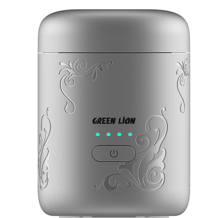 Green Lion Aseel Bakhour Burner with Aesthetic Appearance, 1400mAh Battery, 120 Seconds Single Burning Time, Auto-Off Function, Wide Area Coverage, LED Indicator, Safe & Non-Toxic - Silver