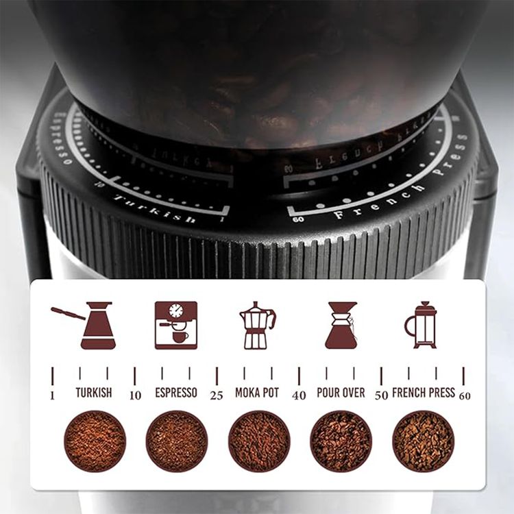 LePresso Precision Conical Burr Grinder with Digital Weight Control, Touch Display, 150W DC Motor Rated Power, 220-240V Rated Voltage, 50/60Hz Rated Frequency, 400g Bean Hopper Capacity, 90g Ground Coffee Cup Capacity, 3-Pin UK Plug, ABS & 304 Stainless Steel Materials - Black