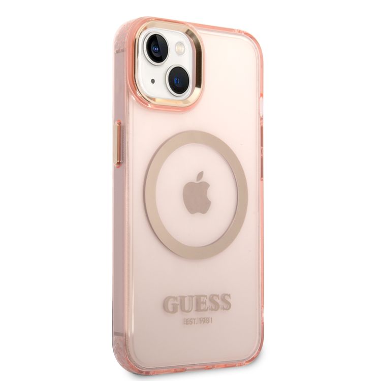 Guess Magsafe Case With Translucent Gold Outline - iPhone 14 - Pink