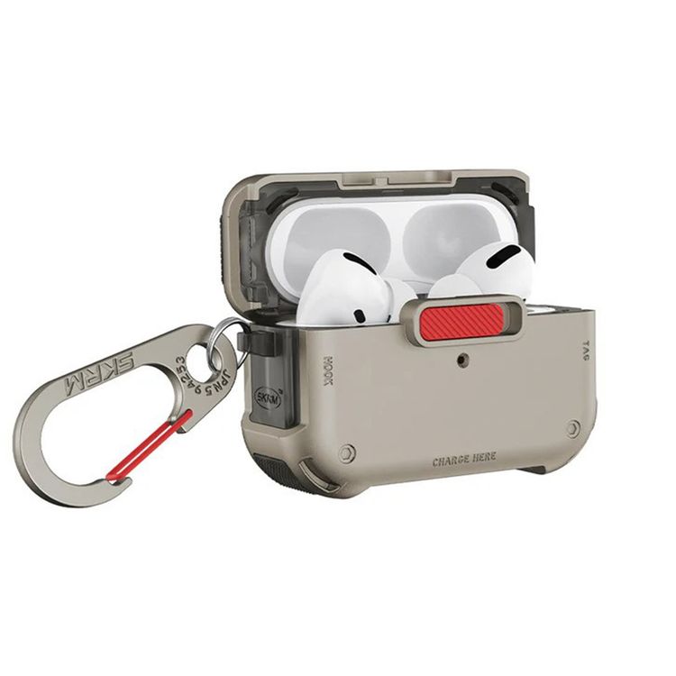 Skinarma Airpods Pro 2 Case Mecha with Layered Hybrid Shell Construction, Secure Magnetic Closure, Precise Openings for Speakers and Charging Port - Titanium