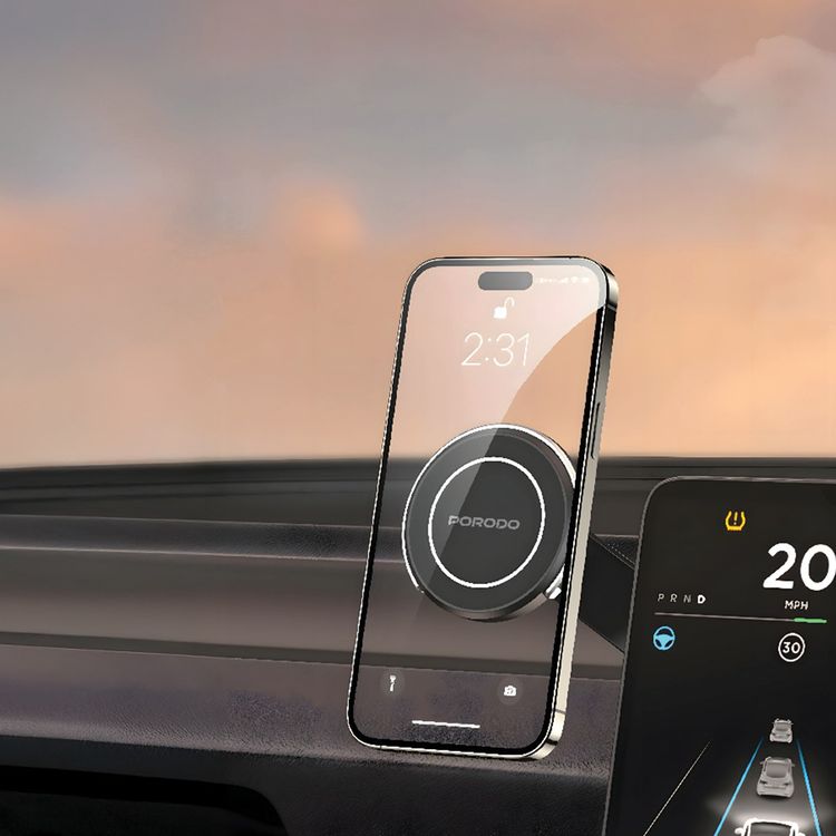 Porodo MagSpin Magnetic Phone Holder with 360° Flexible Rotation, Compatible with 60-90mm Smartphones, ABS Material, 18N Magnetic Strength, Adjustable Viewing Angle, Multi-Surface Mount - Black