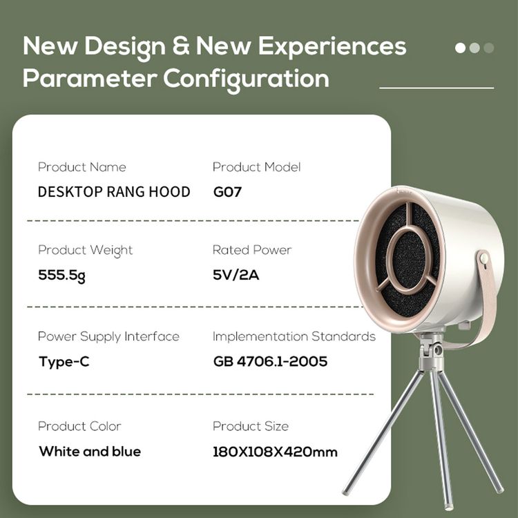 Porodo Lifestyle Portable Mini Smoke Exhaust with Filter, Washable Filters, Powerful Suction, Polymer Filter,  Adjustable Fan Speed - Beige 