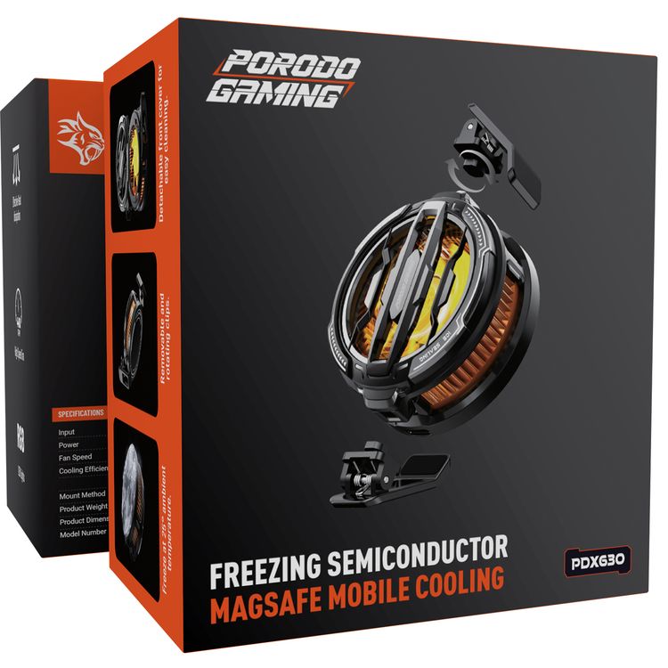 مبرد هاتف لاسلكي للألعاب بشحن لاسلكي، مروحة عالية السرعة، تبديد فعال للحرارة، إضاءة LED RGB، مشابك قابلة للإزالة والدوران - أسود