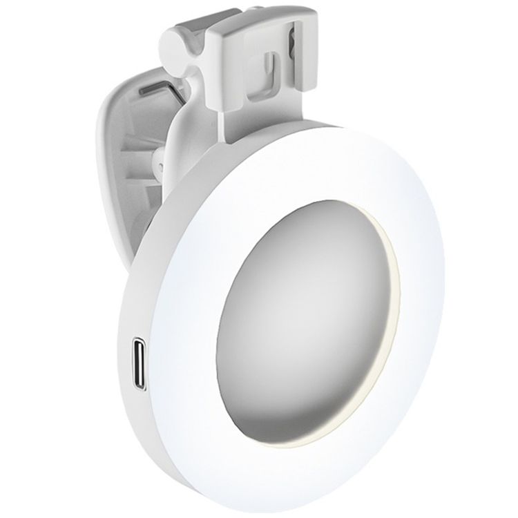 Porodo Lifestyle Clip-On Mirror Fill Light with Camera Shoe Mount, Type-C Charging Port, 200mAh Battery Capacity, Up to 4 Hours Working Time, 180° Adjustable Angle, Customizable Light Modes - White