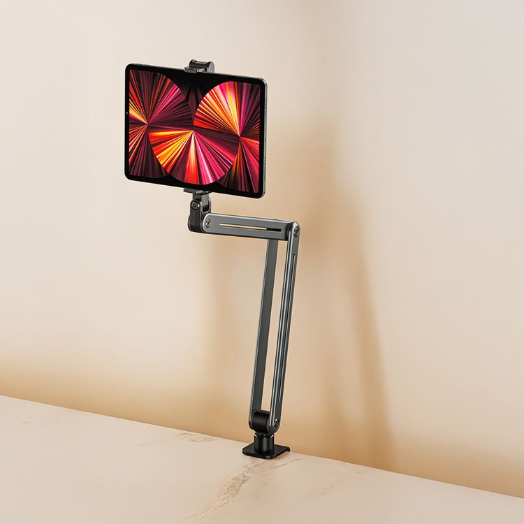 حامل الهاتف والتابلت متعدد الوصلات من Porodo بزاوية مشاهدة مرنة، مصنوع من سبيكة الألمنيوم، وظائف الالتواء والإمالة، توافق واسع - رمادي