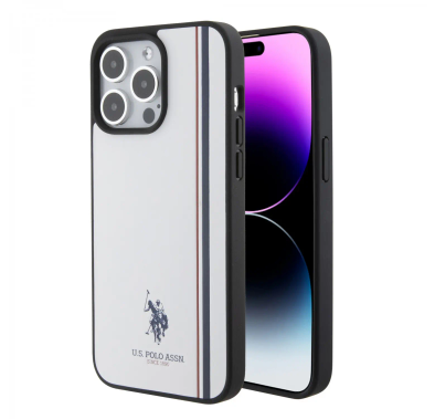 U.S. Polo Assn. iPhone 15 Pro Max For PU Leather Case with DH Tricolor Line - White