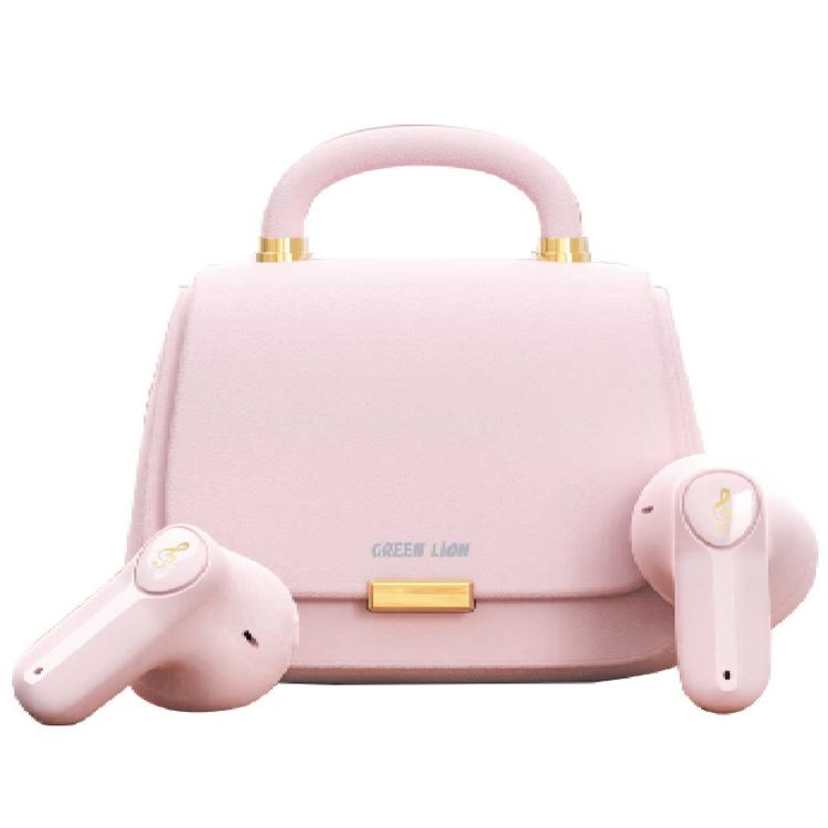 Green Lion Queen's Mini Bag Style True Wireless Earbuds, JL6983 Chipset, Bluetooth Version 5.3, Up to 15 m Bluetooth Range, 5 Hours Playtime, Up to 16 Hours with Charging Case, 300 mAh Charging Case Battery, IPX4 Water Resistance Level - Light Pink