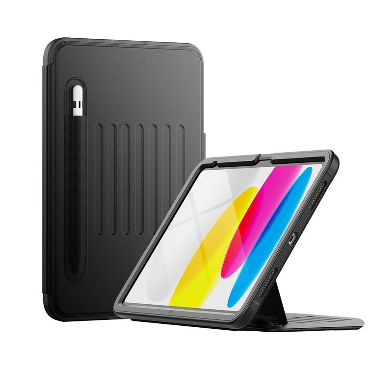 Levelo Luxora Case for iPad 10.9" 2022 (10th Gen iPad), Adjustable Multi-Angle Viewing, Premium PU Leather Finish, Shockproof, Anti-Fingerprint, Built-in Pen Holder & Built-in 2 Card Slots, Magnetic Flap Closure - Black